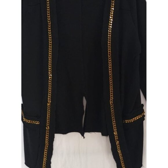 Women's Vintage Black Open Front Cardigan with Gold Chain Trim Long Sleeve. - Picture 3 of 7